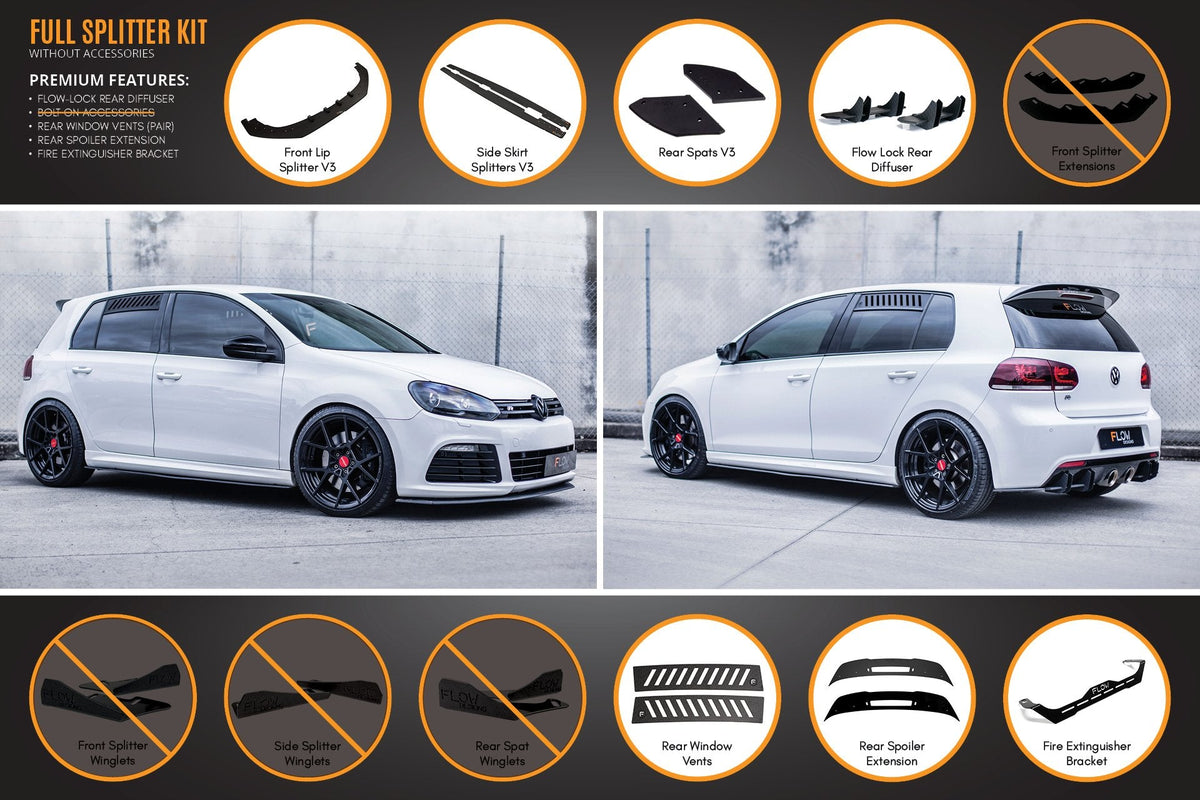 Flow Designs - MK6 Golf R Full Lip Splitter Set