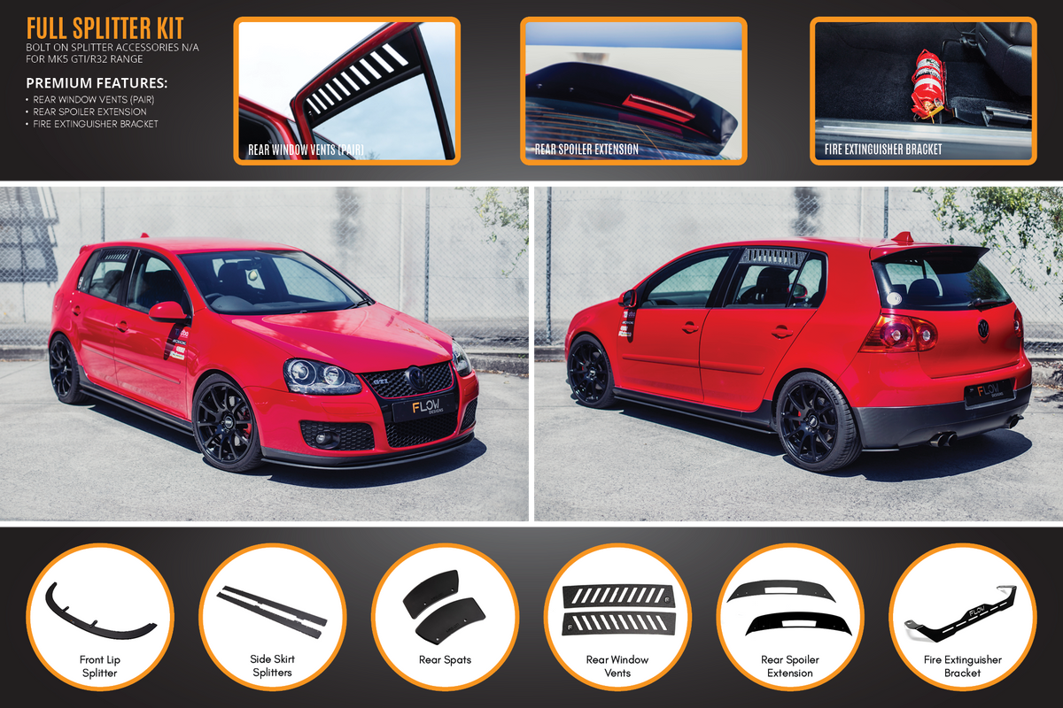 Flow Designs - MK5 Golf GTI Full Lip Splitter Set