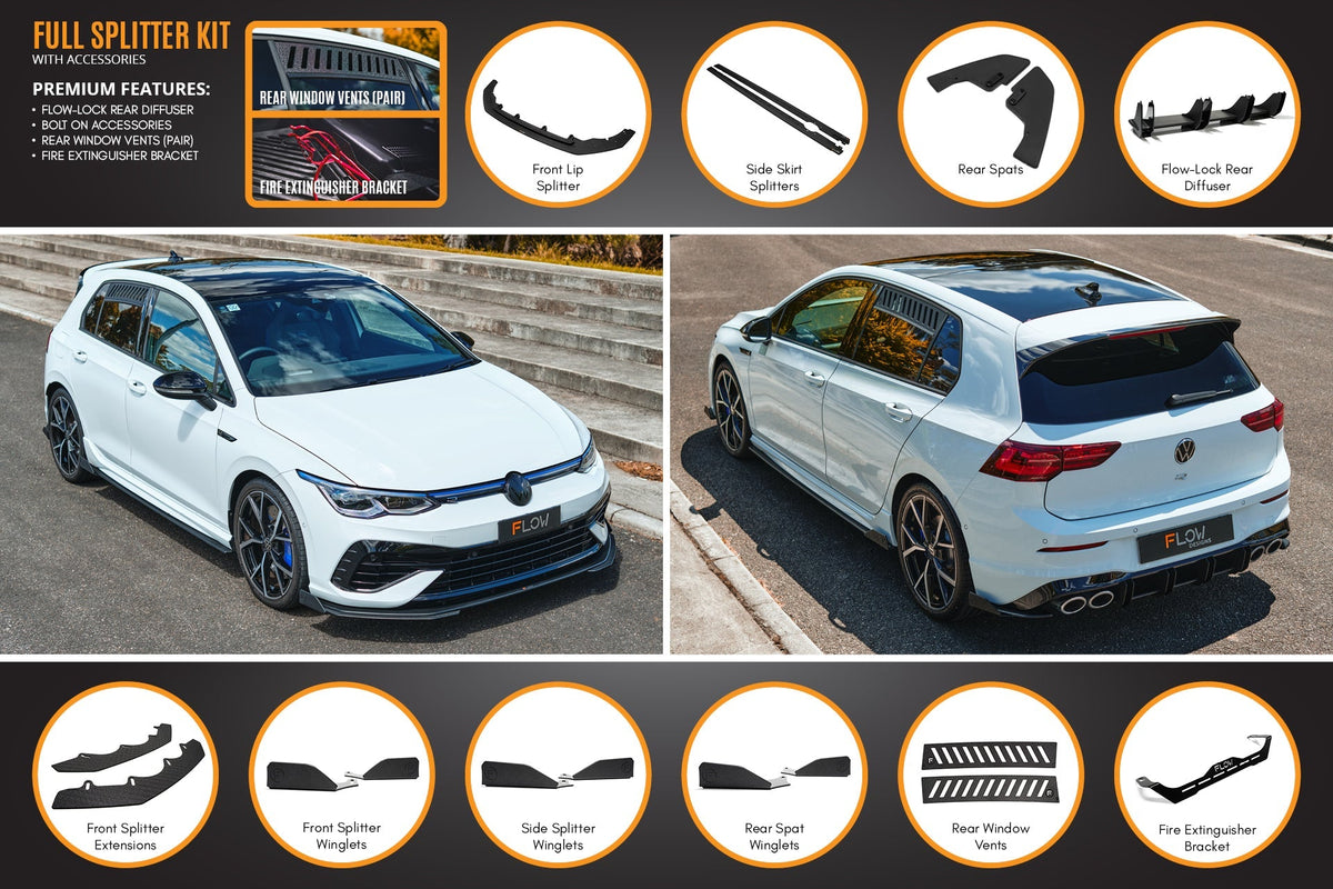 Flow Designs - MK8 Golf R Full Lip Splitter Set