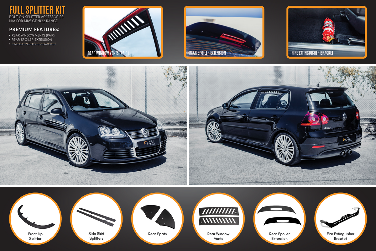 Flow Designs - MK5 Golf R32 Full Lip Splitter Set