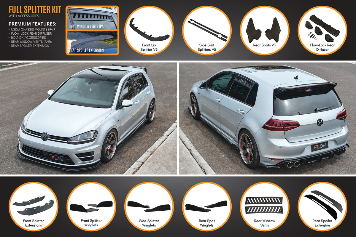 Flow Designs - MK7 Golf R (USDM) Full Lip Splitter Set