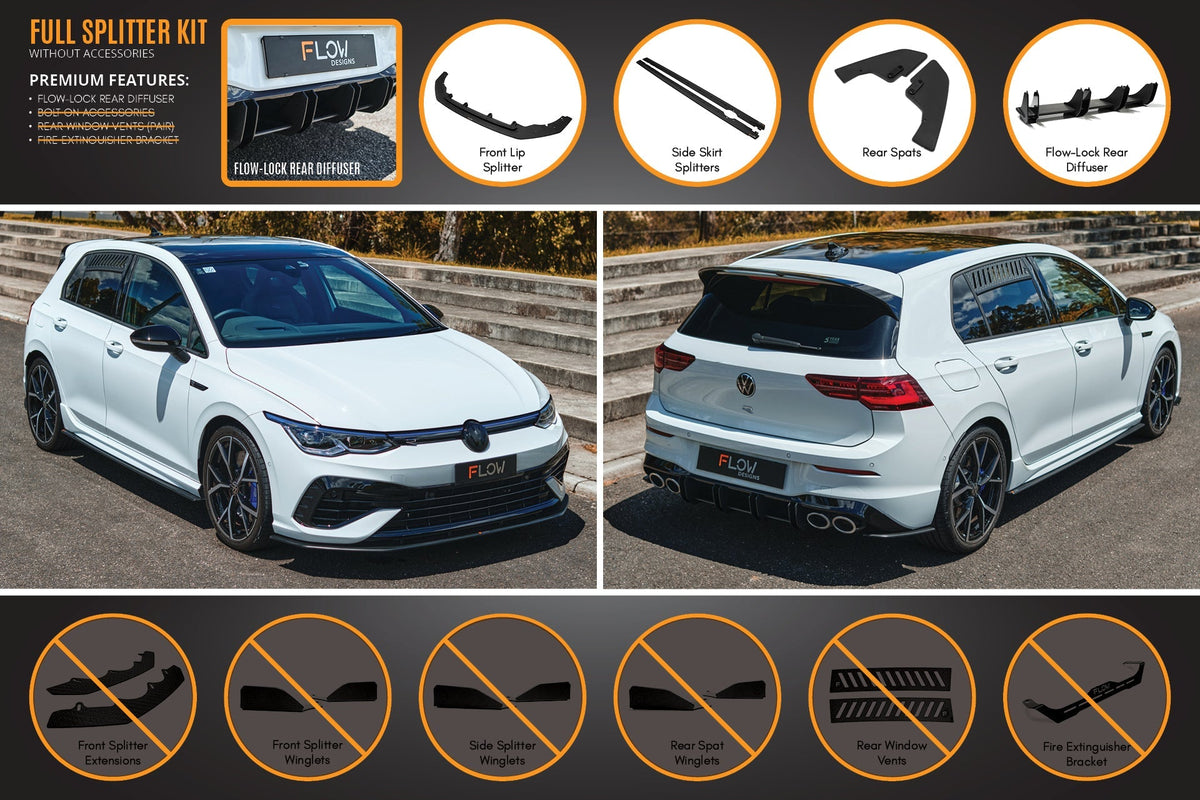 Flow Designs - MK8 Golf R Full Lip Splitter Set
