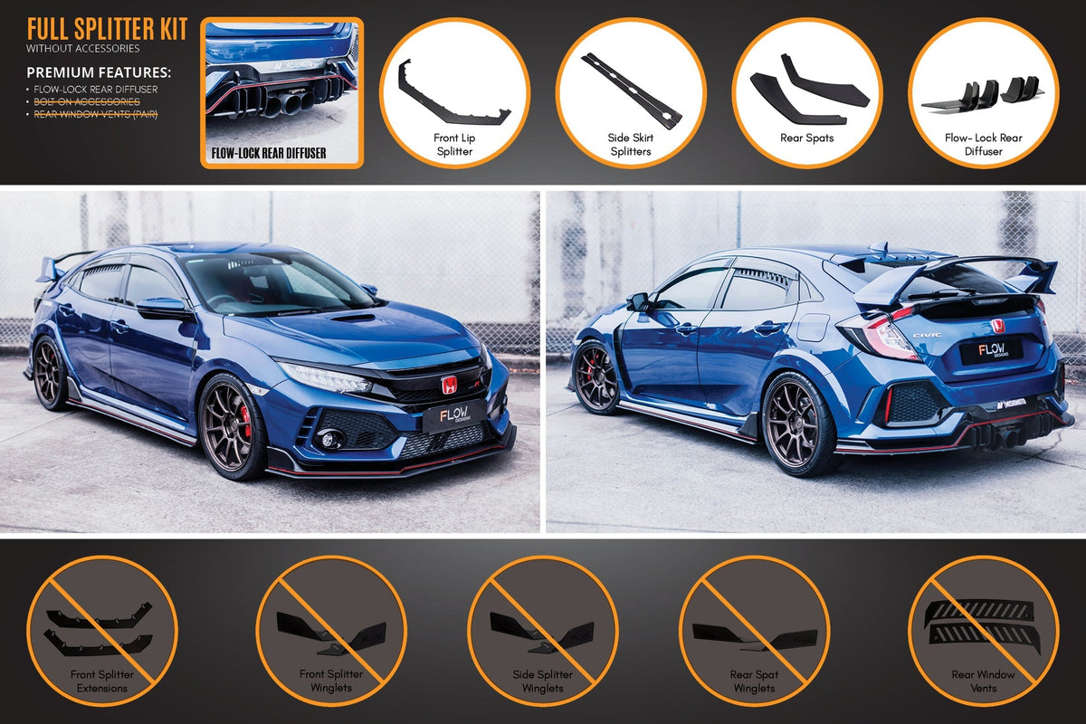 Flow Designs - FK8 Civic Type R Full Lip Splitter Set