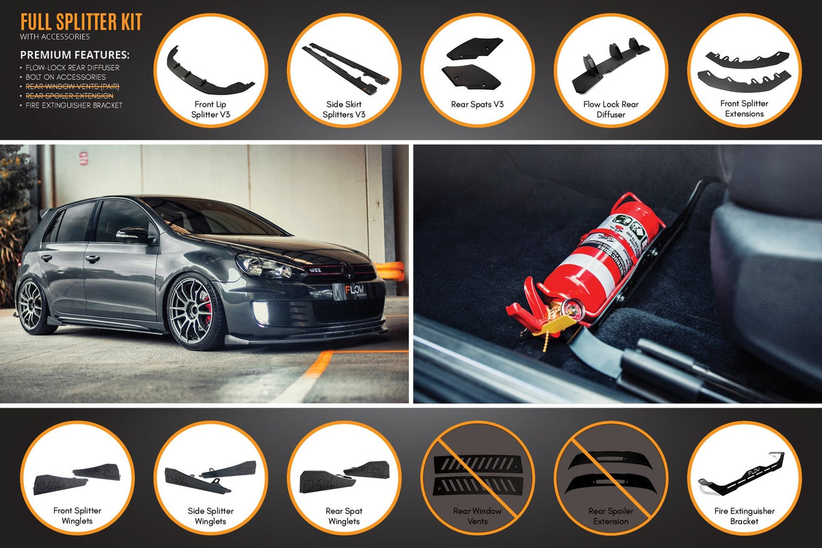 Flow Designs - MK6 Golf GTI Full Lip Splitter Set