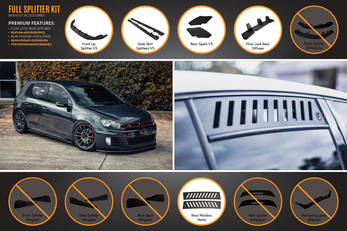 Flow Designs - MK6 Golf GTI Full Lip Splitter Set