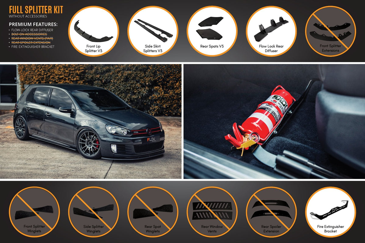 Flow Designs - MK6 Golf GTI Full Lip Splitter Set