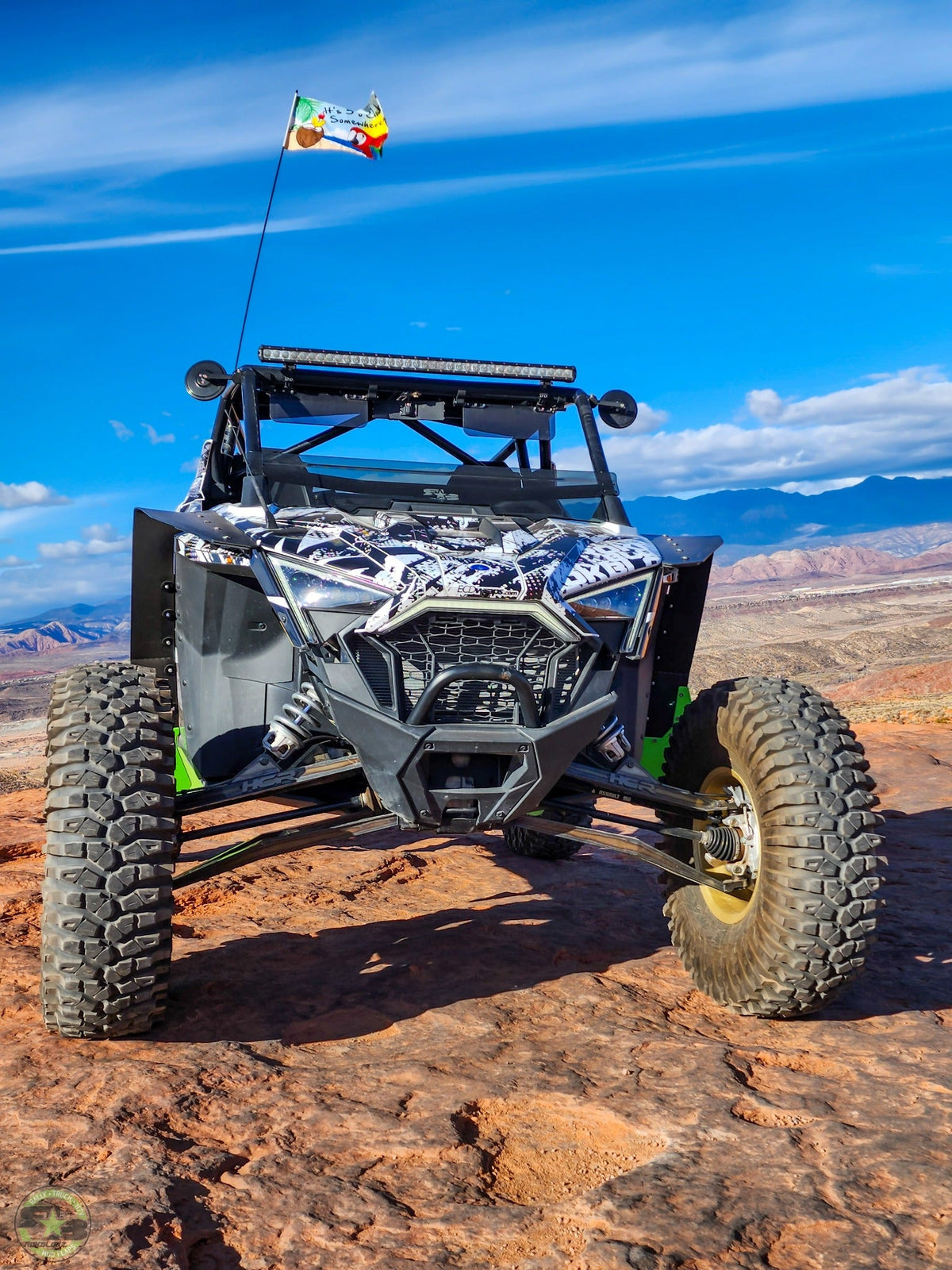 2020 Polaris RZR Pro XP Ultimate Featuring Rokblokz Fender Flares with Lime Green Accents - Front view