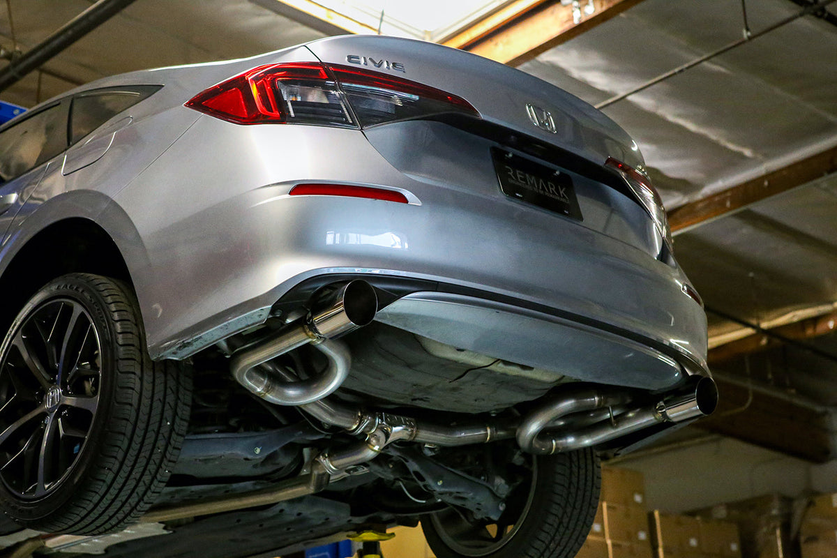 Remark 2022+ Honda Civic Sport Sedan (FE2) Catback Exhaust - Dual Burnt Stainless Steel Tips - RK-C2063H-11T