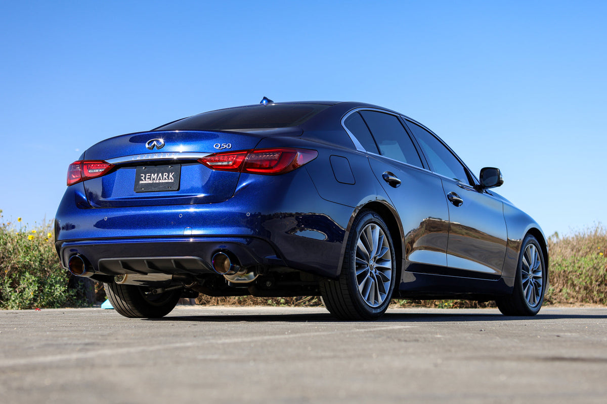 REMARK 14+ Infiniti Q50 Axleback Exhaust w/Mufflers - Burnt Double Wall Tip - RO-TTQ5-DM