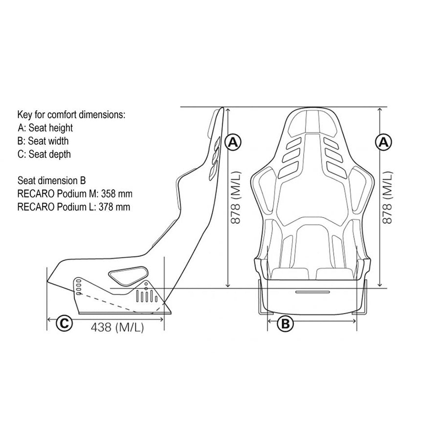 Recaro Podium CFK (CF/Kevlar) FIA/ABE Medium/Left Hand Seat - Alcantara Blk/Leather Red