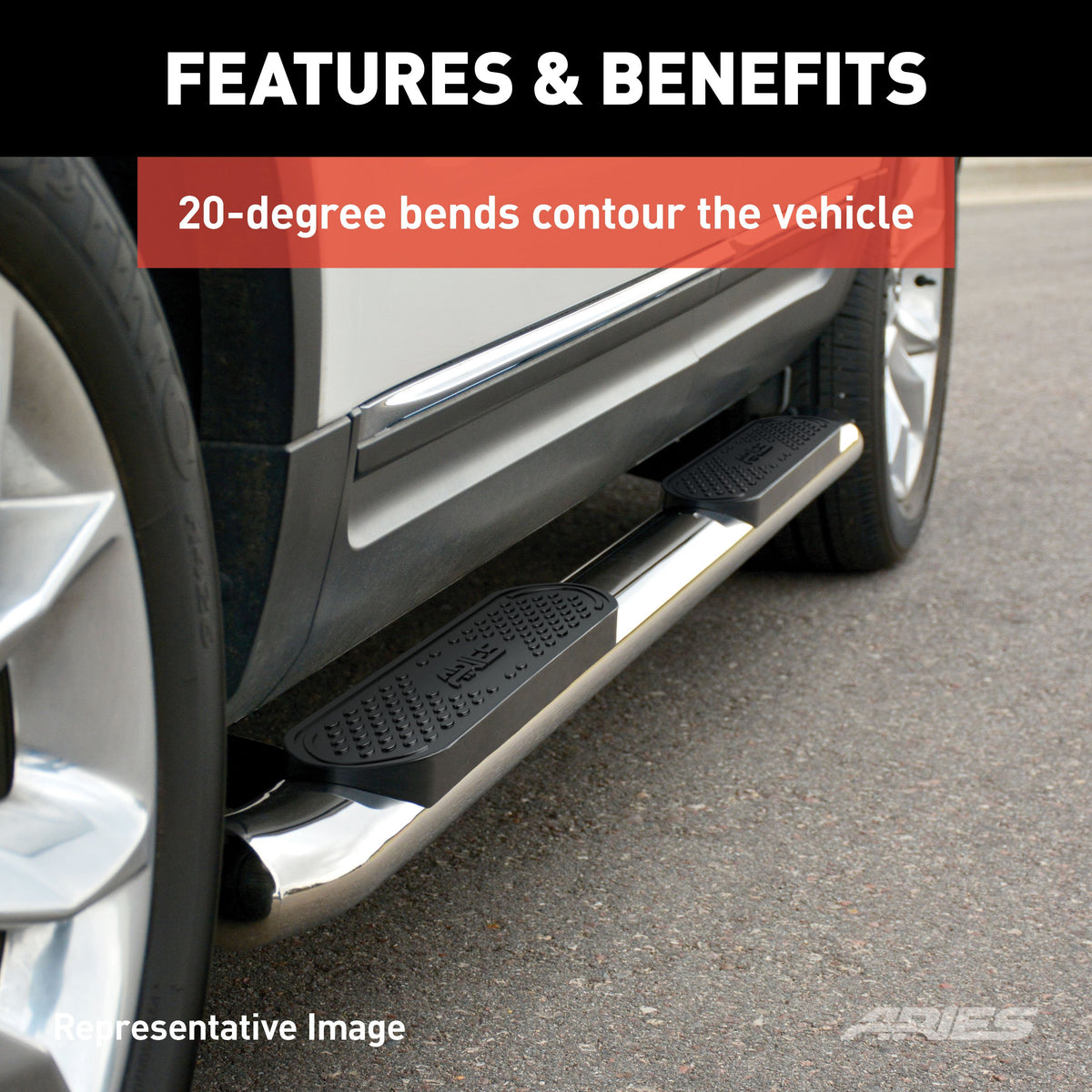 ARIES S224045-2 4-Inch Oval Polished Stainless Steel Nerf Bars, Select Chevrolet Silverado, GMC Sierra 1500, 2500, 3500 HD