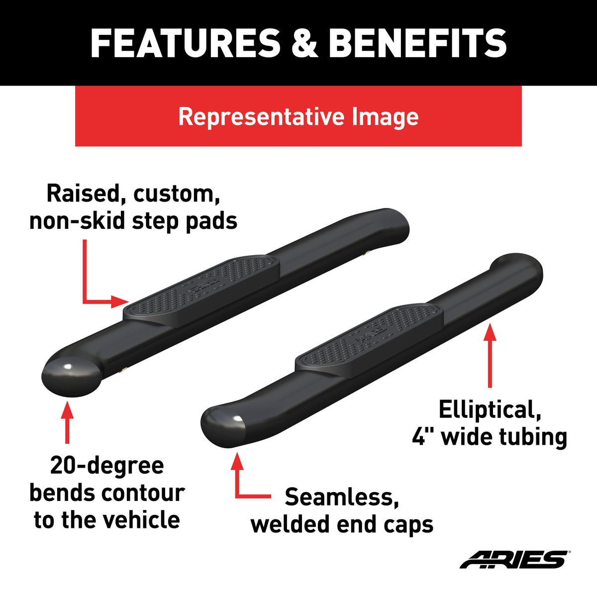 ARIES S224047 4-Inch Oval Black Steel Nerf Bars, Fits Select Ford Bronco 2-Door