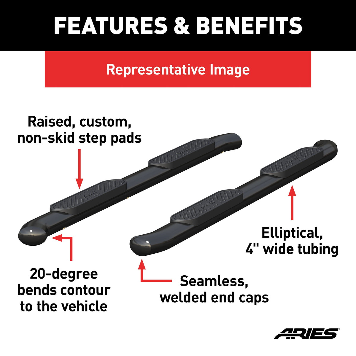 ARIES S225041 4-Inch Oval Black Steel Nerf Bars, Select Dodge, Ram 1500, 2500, 3500