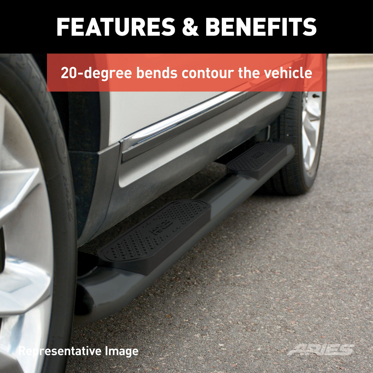 ARIES S225041 4-Inch Oval Black Steel Nerf Bars, Select Dodge, Ram 1500, 2500, 3500