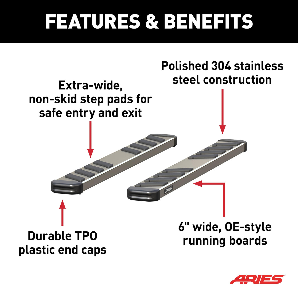 ARIES S2953 NovaTrac 6" x 53" Polished Stainless Running Boards