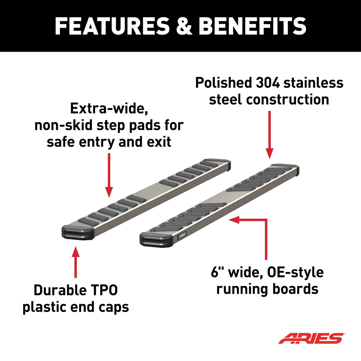 ARIES S2975 NovaTrac 6" x 75" Polished Stainless Running Boards