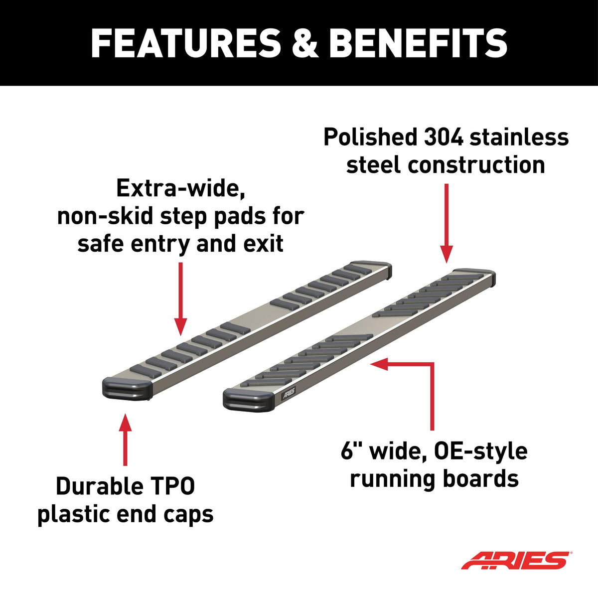 ARIES S2985 NovaTrac 6" x 85" Polished Stainless Running Boards