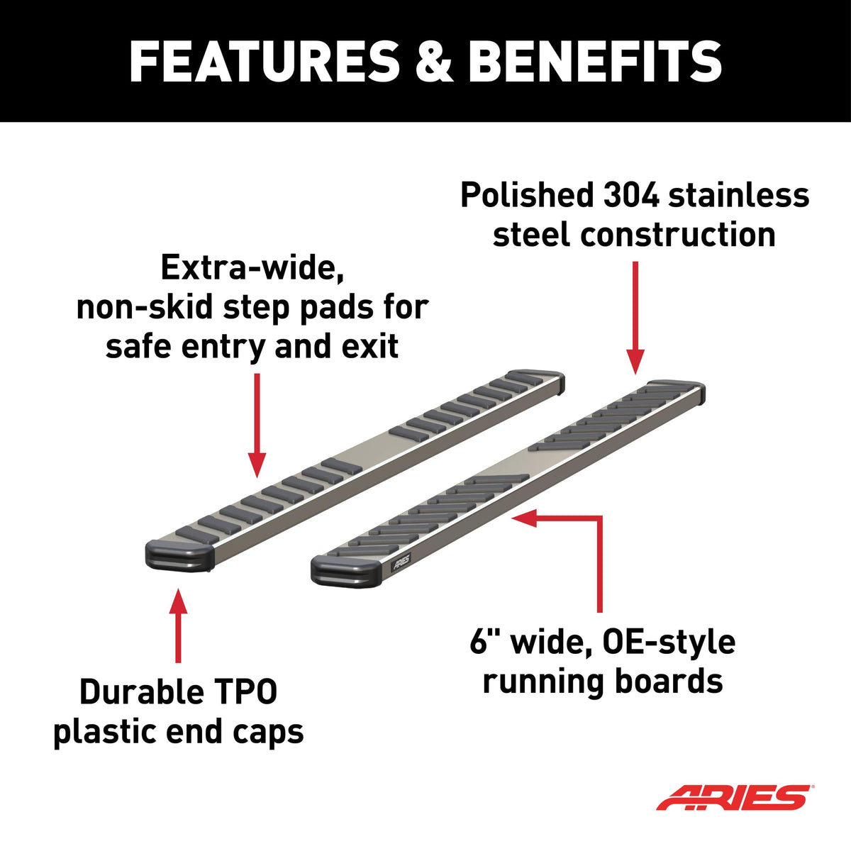 ARIES S2991 NovaTrac 6" x 91" Polished Stainless Running Boards