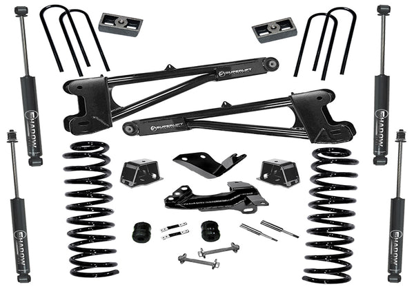 Superlift 05-07 Ford F-250/F-350 SuperDuty 4WD 4in Lift Kit w/ Repl Radius Arms & Superlift Shocks - K975 - front view