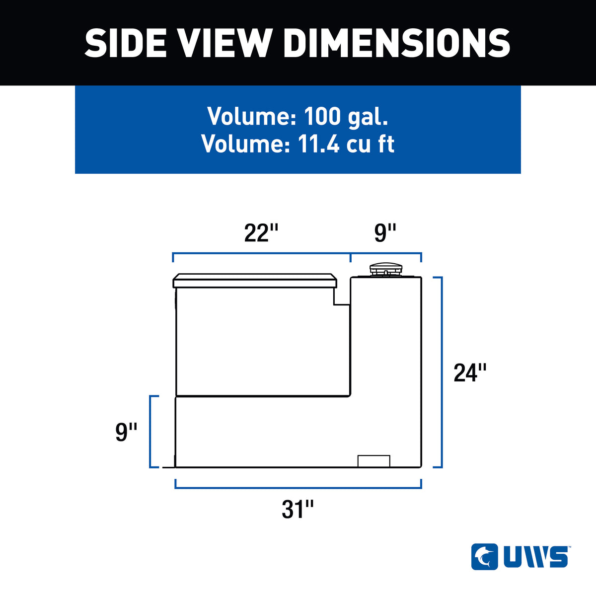 UWS ST-100-COMBO-MB Matte Black 100-Gallon Steel-Aluminum Combo Transfer Tank