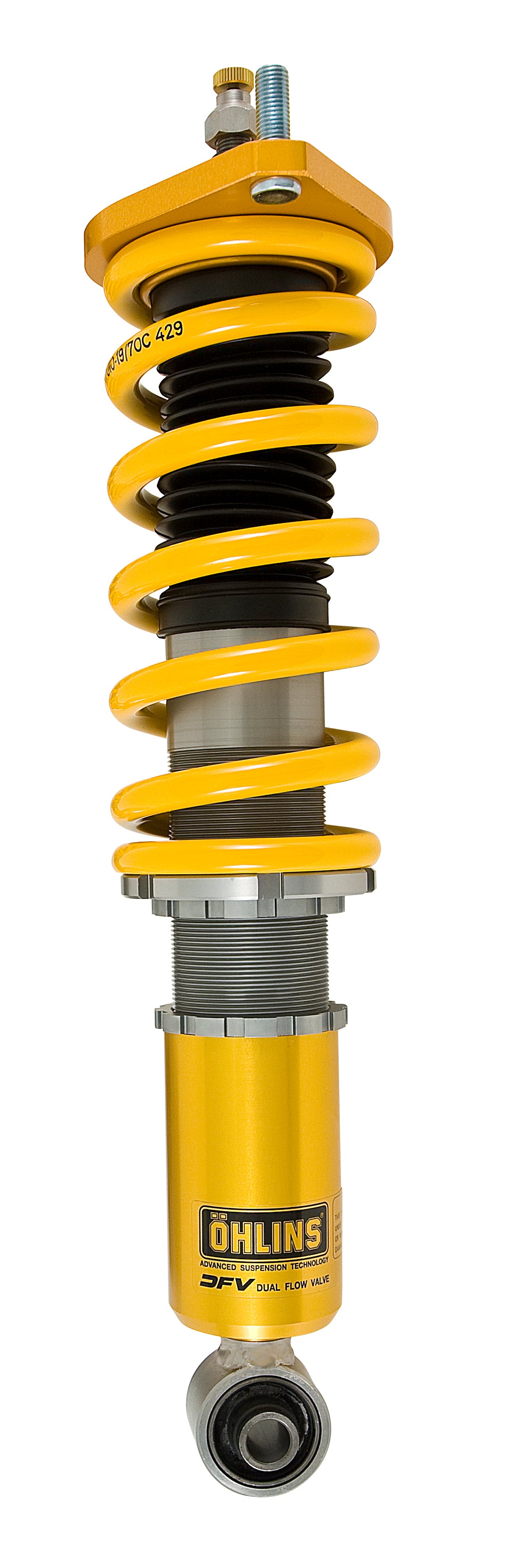Ohlins 08-21 Subaru WRX STi (GR/VA) Road & Track Coilover System - SUS MI10S1 for 2008-2021 Subaru WRX STI - angle view