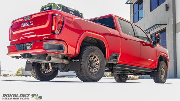 RokBlokz - GMC Sierra 2500/3500 2020+ Step-Back Mud Flaps by RokBlokz - front view