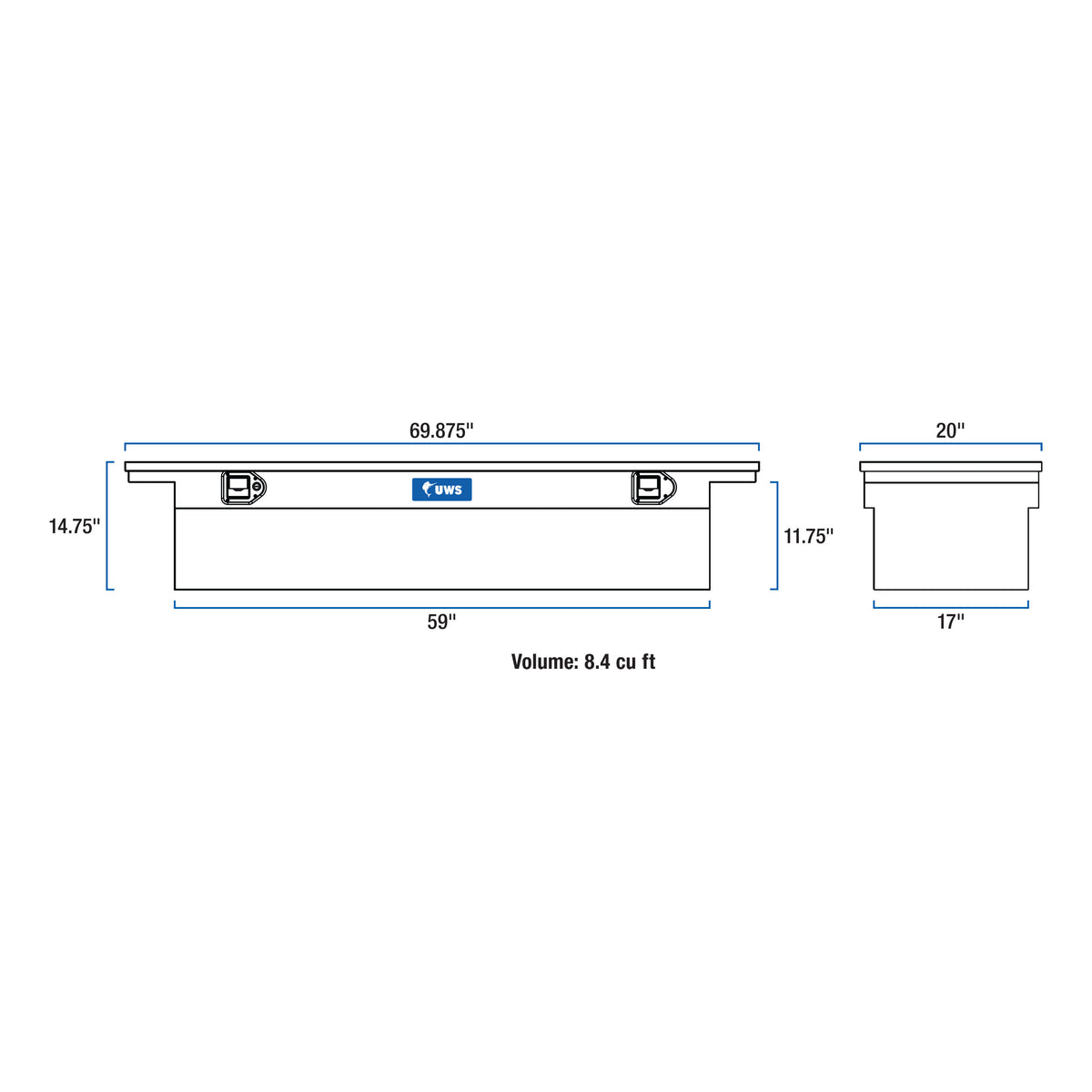 UWS TBS-69-LP Bright Aluminum 69" Crossover Truck Tool Box, Low Profile (LTL Shipping Only)