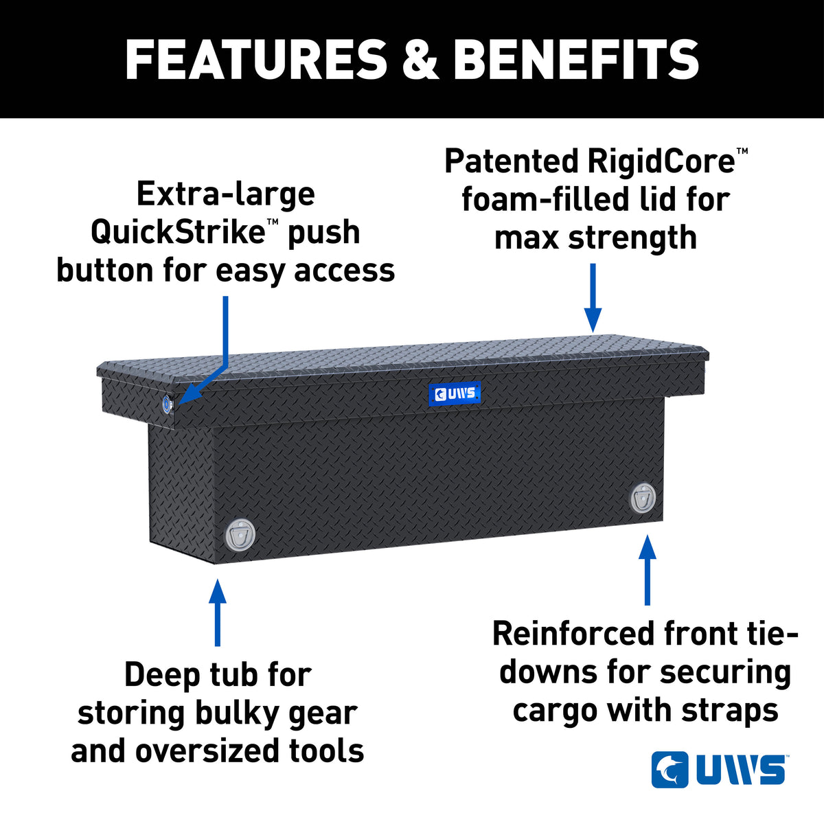 UWS TBSD-69-PB-MB Matte Black 69" Deep Push Button Crossover Truck Tool Box