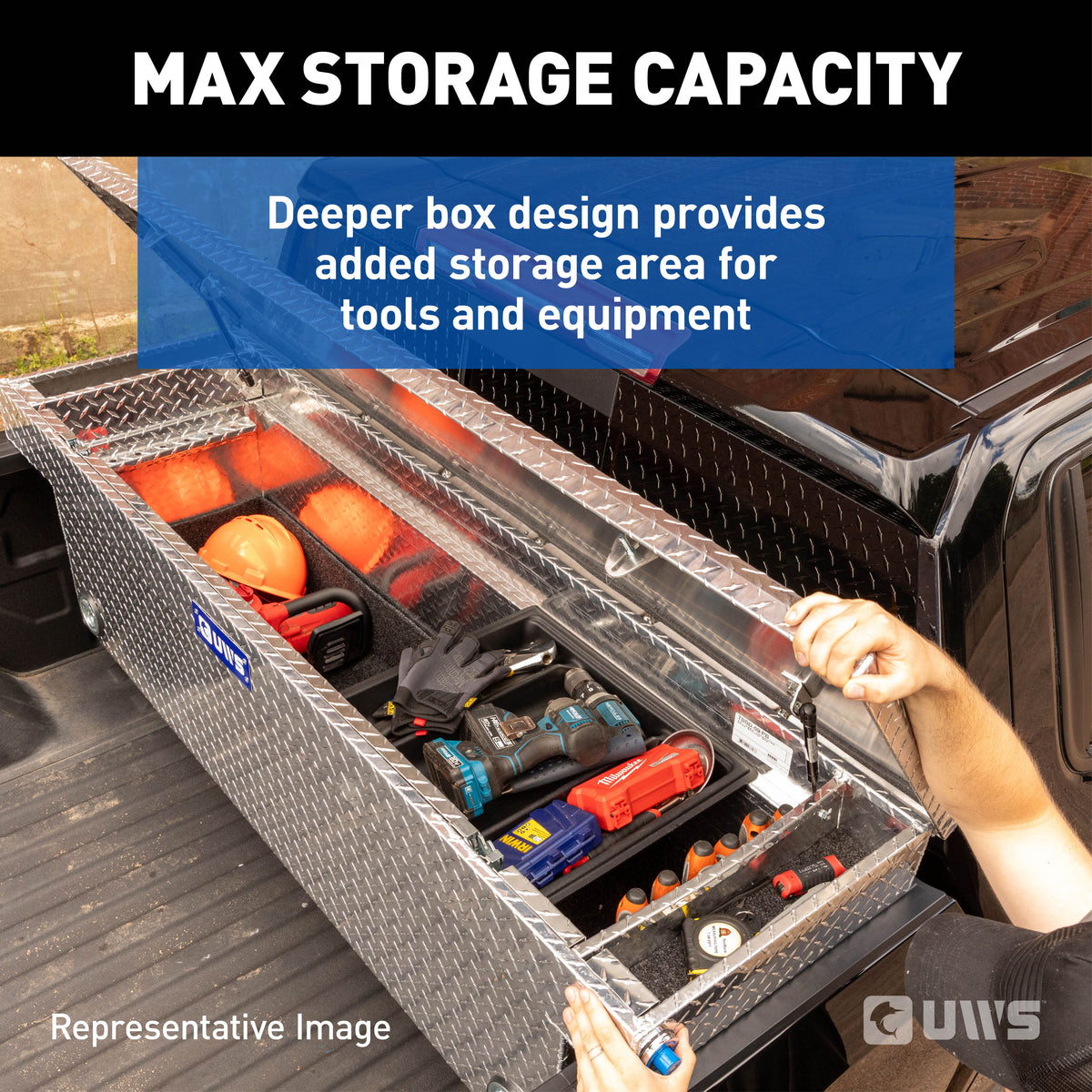 UWS TBSD-69-PB-MB Matte Black 69" Deep Push Button Crossover Truck Tool Box