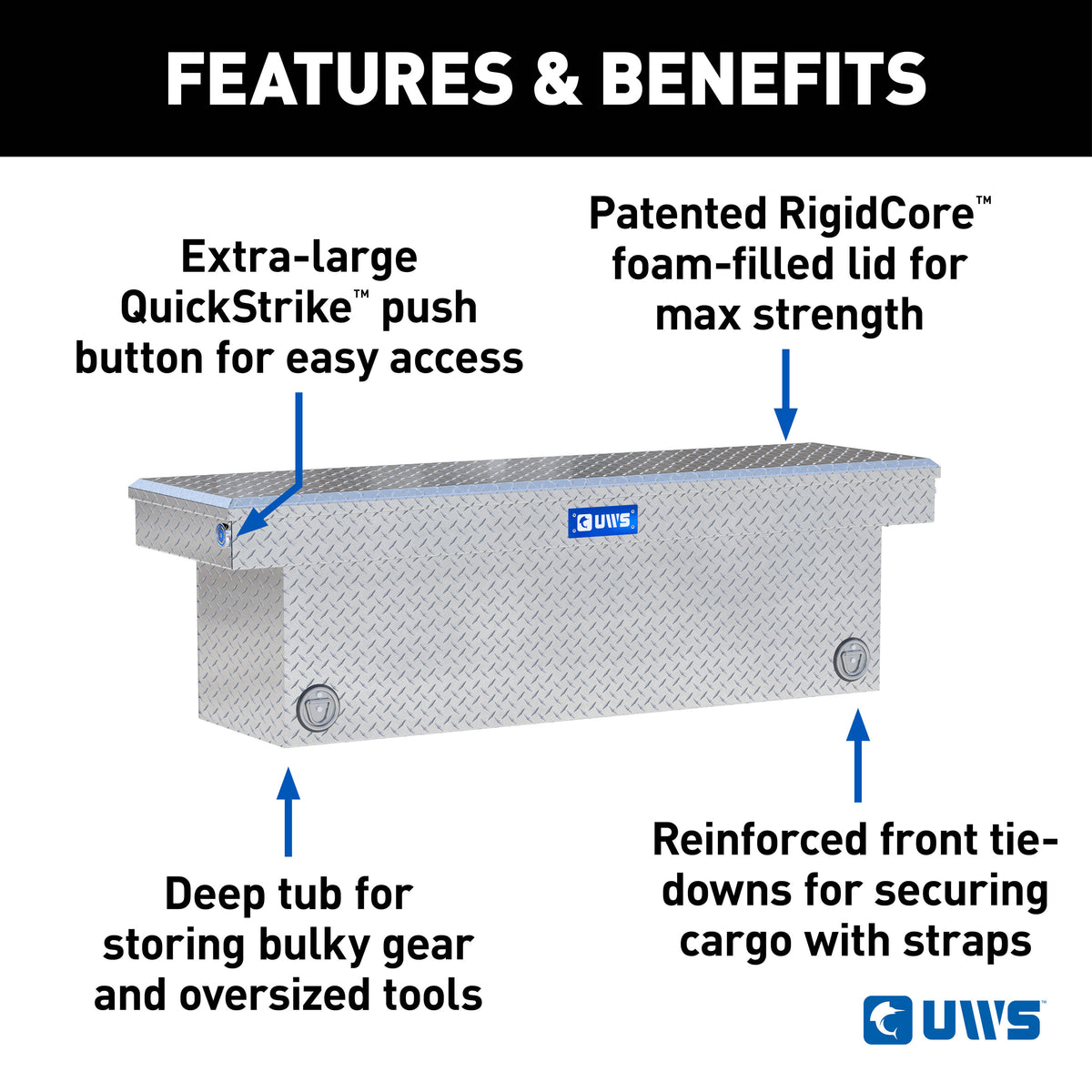 UWS TBSD-69-PB Bright Aluminum 69" Deep Push Button Crossover Truck Tool Box