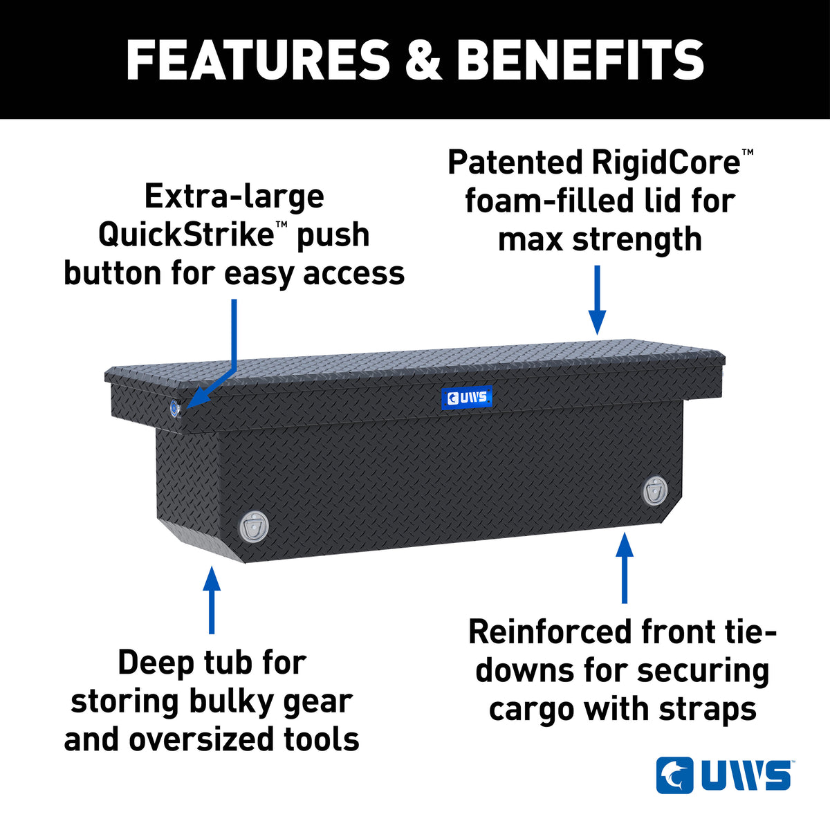 UWS TBSD-72-A-PB-MB Matte Black 72" Deep Angled Push Button Crossover Truck Tool Box