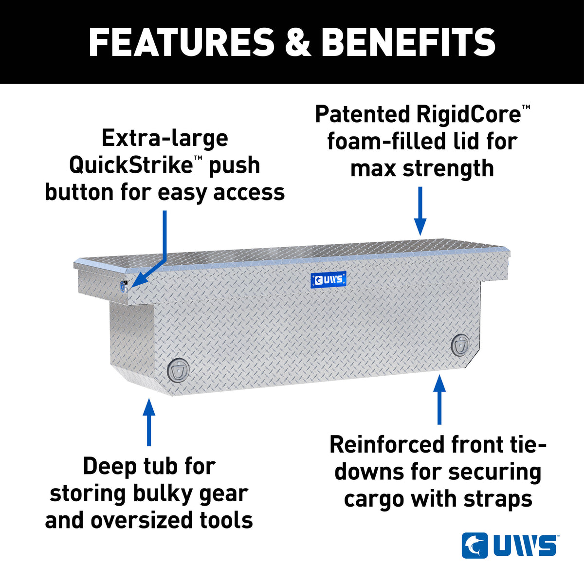 UWS TBSD-72-A-PB Bright Aluminum 72" Deep Angled Push Button Crossover Truck Tool Box