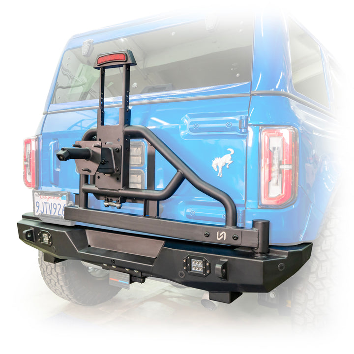 Turn Offroad 2021+ Ford Bronco Swing Out Tire Carrier with Lights - RB4-M1 for 2021-2026 Ford Bronco - front view
