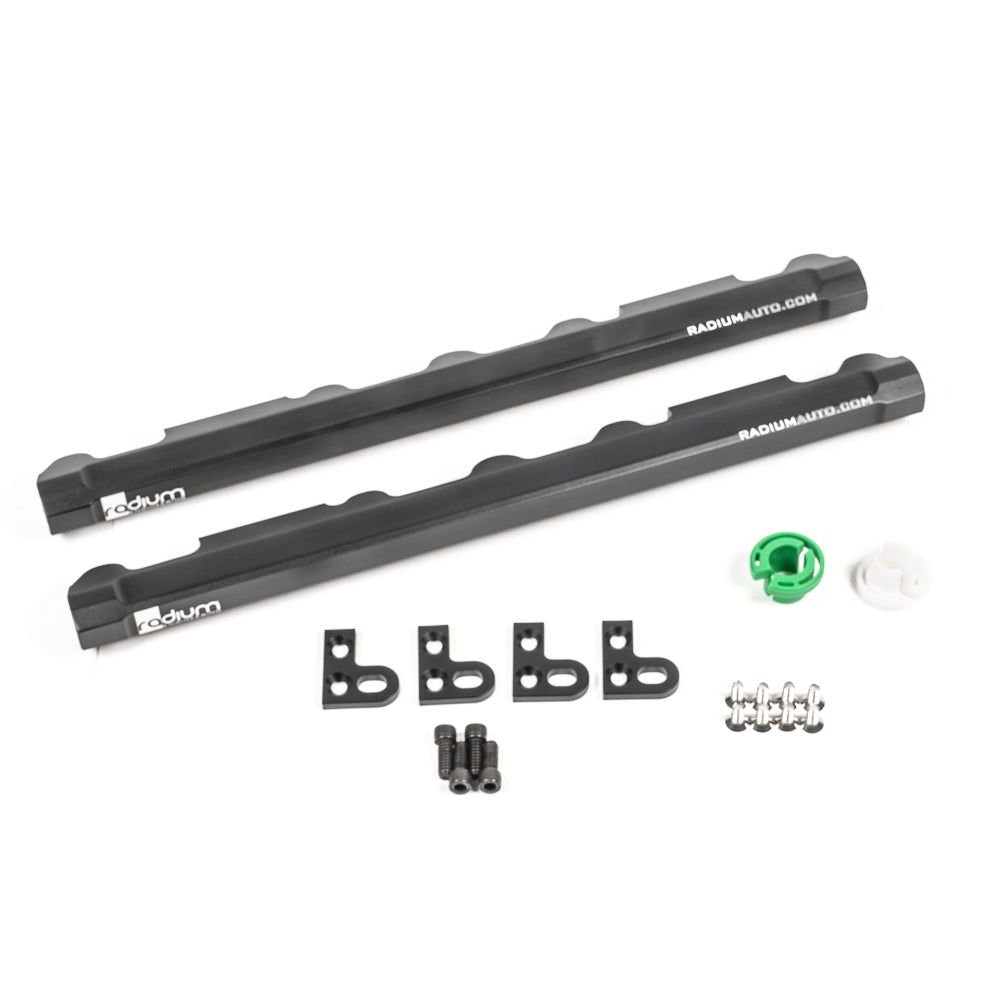 Radium Engineering Ford 302/351 Windsor Fuel Rails - 20-1302 for 1986-1995 Ford Mustang - rear view