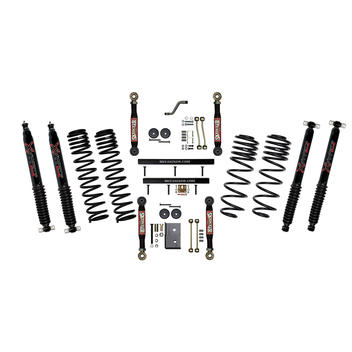 Skyjacker 97-02 Jeep TJ 4in D-Rate Long Travel Kit w/ Adj. FR/RR Lower Flex Links/Black Max Shocks - TJ401BPBLTX