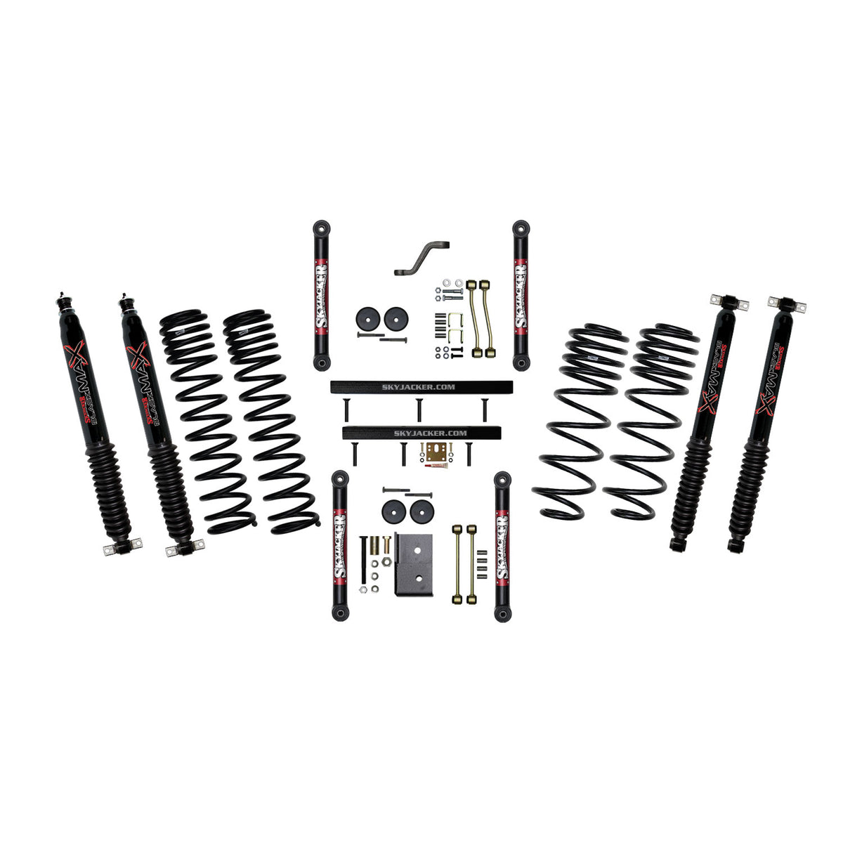 Skyjacker Jeep TJ/LJ 4in Dual Rate Long Travel Front/Rear Kit w/ Black Max Shocks - TJ401BPBLT