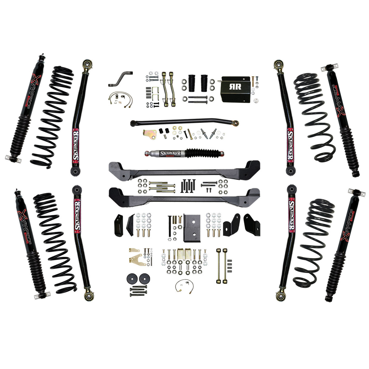 Skyjacker 97-06 Jeep TJ 6in Dual Rate Long Travel Coils Long Arm RR1 Lift Kit w/ Black Max Shocks - TJ60RR1LTK-B