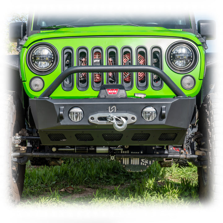 Turn Offroad 2018+ Jeep JL Sunken Winch with Factory Fog Lights - JPFB-03 for 2018-2024 Jeep Wrangler - angle view