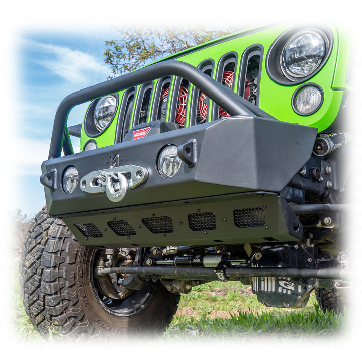 Turn Offroad 2018+ Jeep JL Sunken Winch with Factory Fog Lights - JPFB-03 for 2018-2024 Jeep Wrangler - close-up