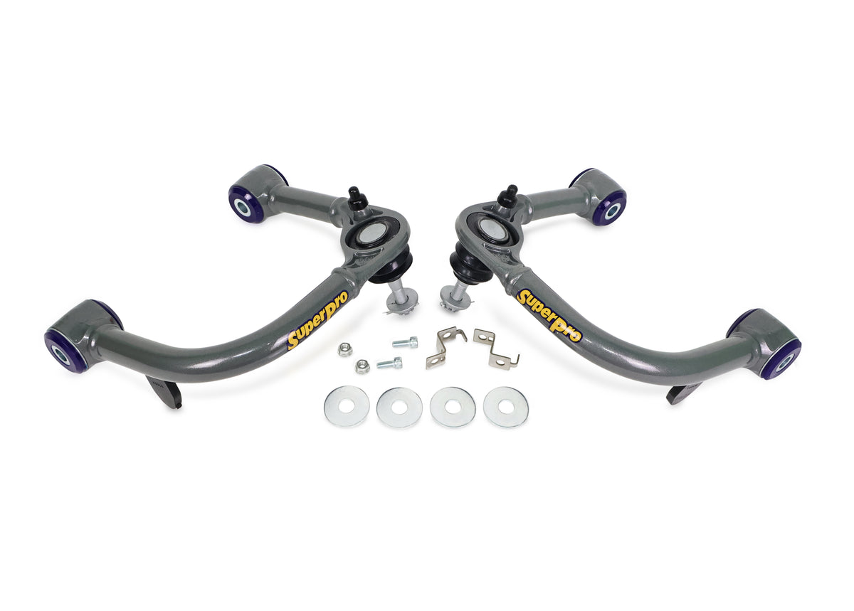 SuperPro - Front Upper Control Arm Set - Fixed Offset Camber and Caster Correction for Lifted Trucks - Gunmetal Grey - TRC6715E