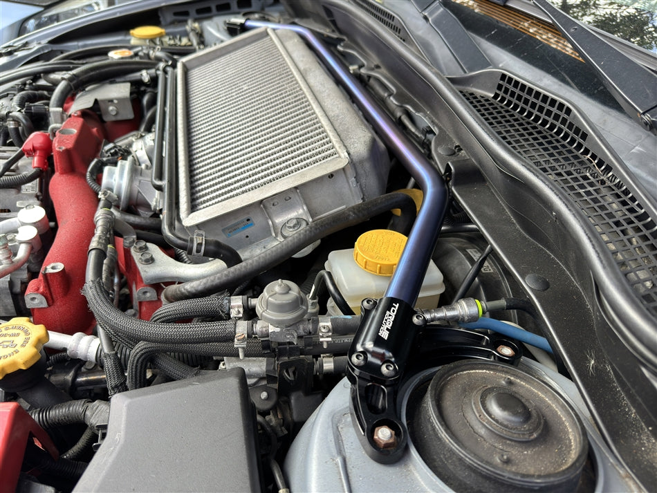 Torque Solution Subaru 08-21 WRX/STI Strut Brace - Titanium Burnt Purple / Blue - TS-SU-866-PR
