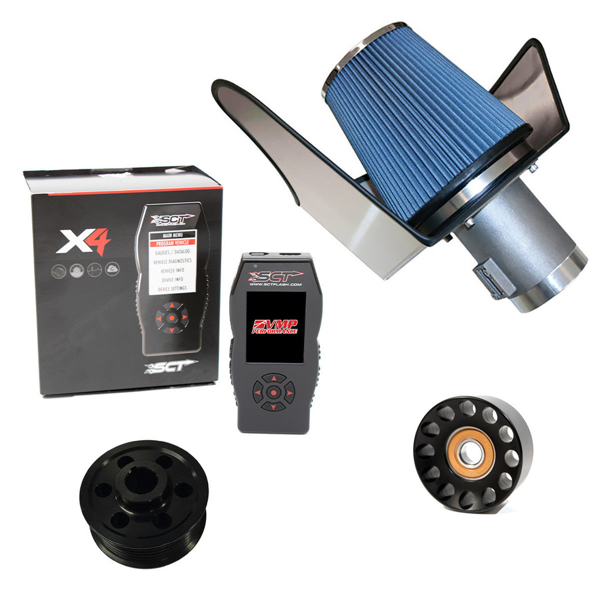 VMP '05-'09 Mustang GT w/ Keyed-Pulley Roush M90 Stage 1 Power Pack - 2.49" Pulley, Steeda Cold Air, Idler, SCT X4, and Custo