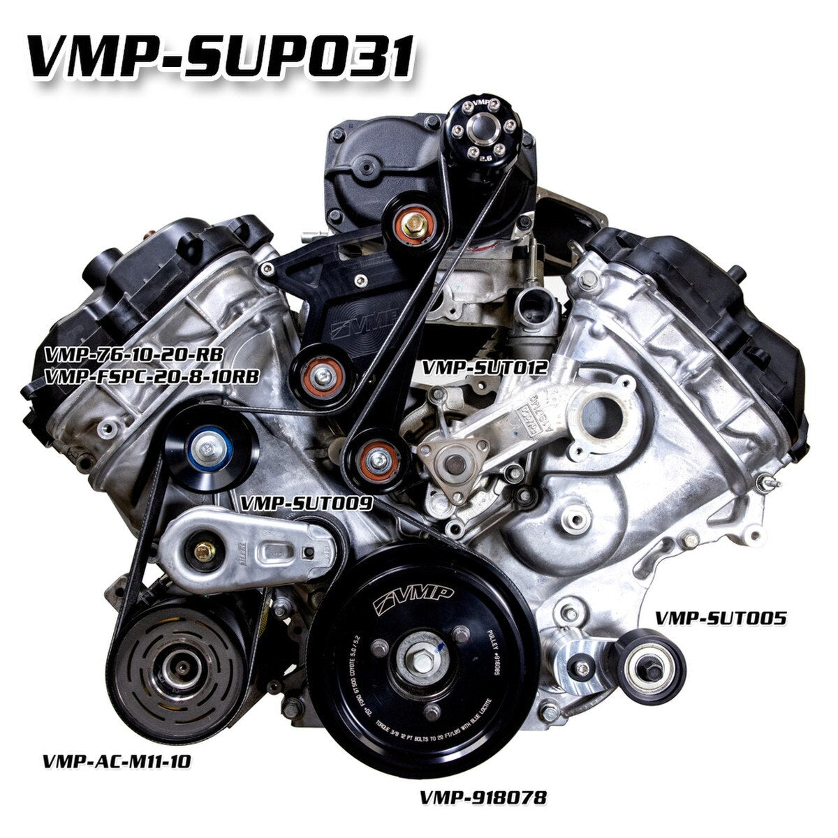 VMP 10-Rib Full-FEAD Kit for '11-17 Gen3R Supercharged Coyote with AC - 20% OD - VMP-SUP031