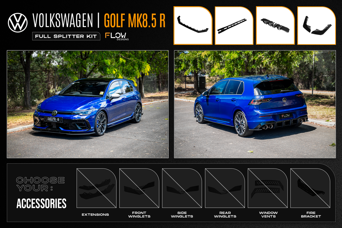 Flow Designs - MK8.5 Golf R Full Lip Splitter Set