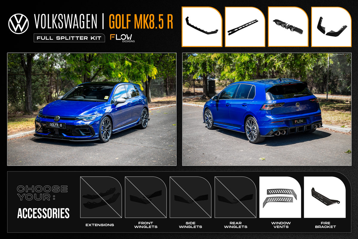 Flow Designs - MK8.5 Golf R Full Lip Splitter Set