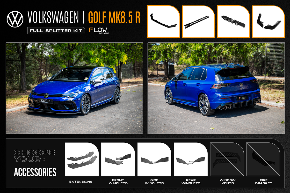 Flow Designs - MK8.5 Golf R Full Lip Splitter Set