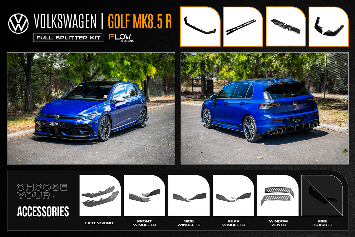 Flow Designs - MK8.5 Golf R Full Lip Splitter Set