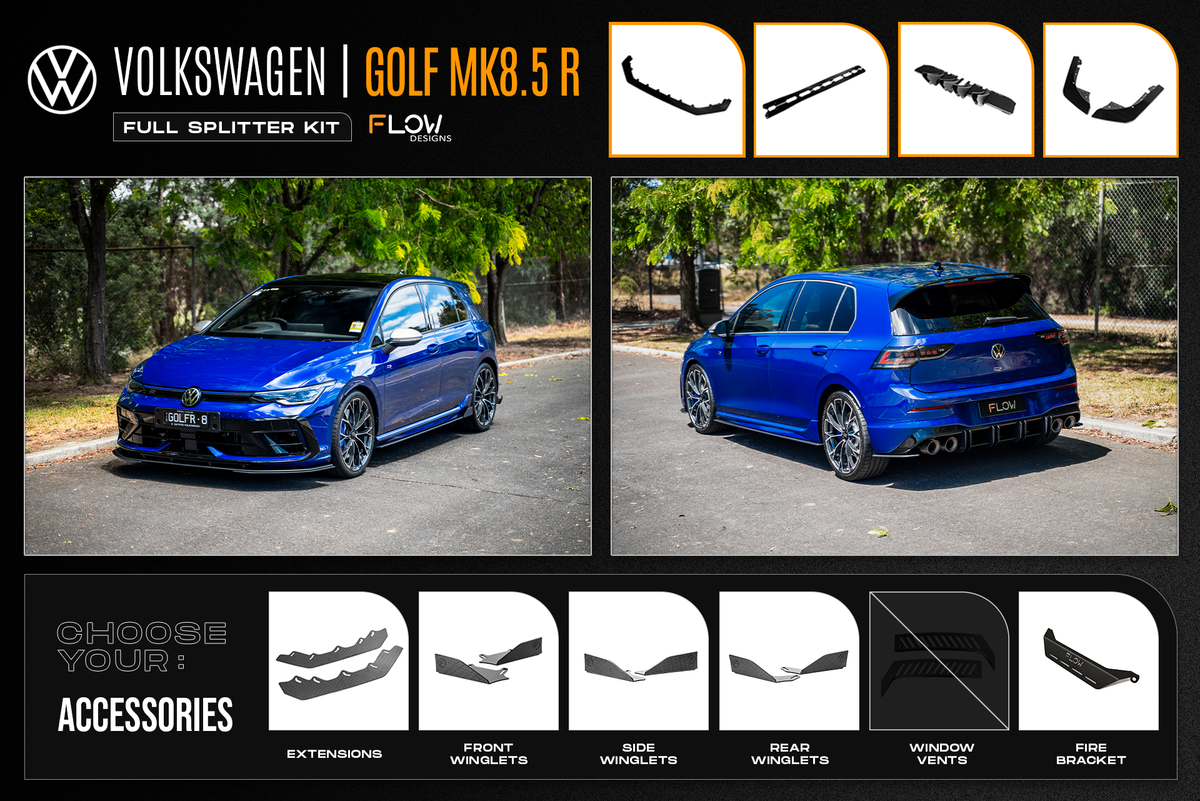 Flow Designs - MK8.5 Golf R Full Lip Splitter Set
