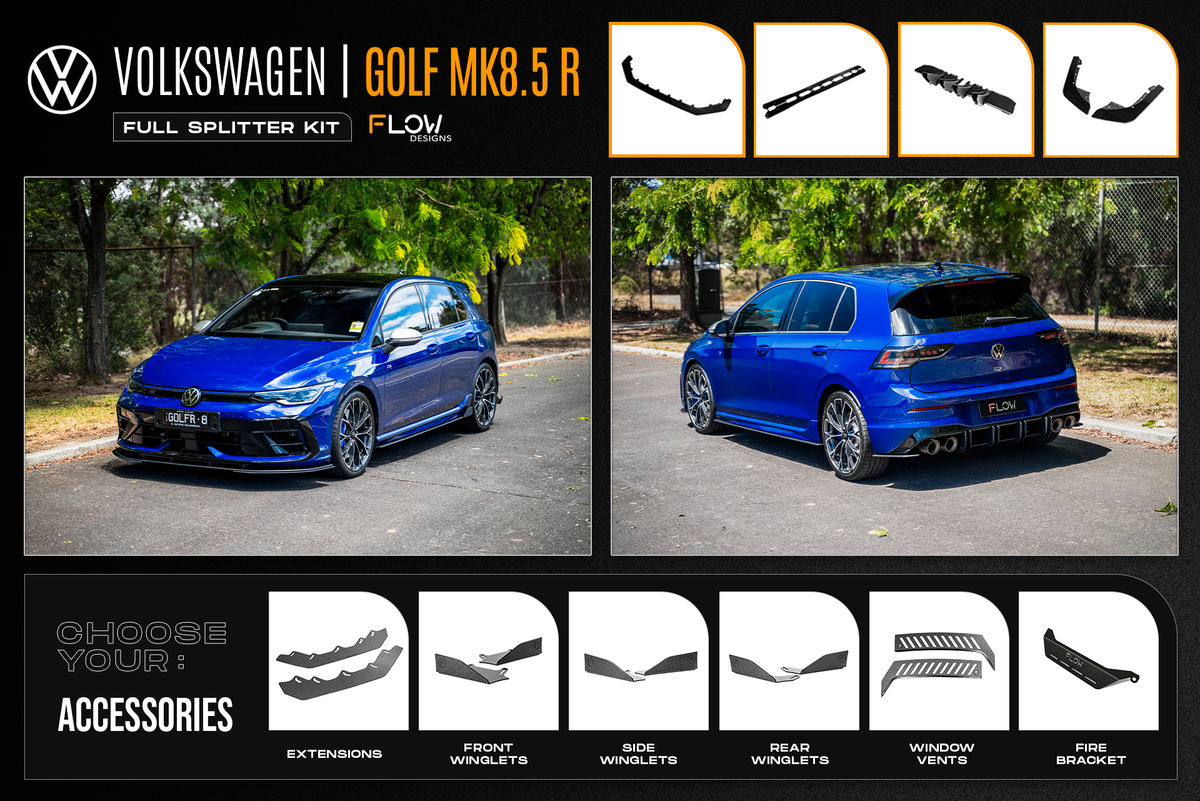 Flow Designs - MK8.5 Golf R Full Lip Splitter Set