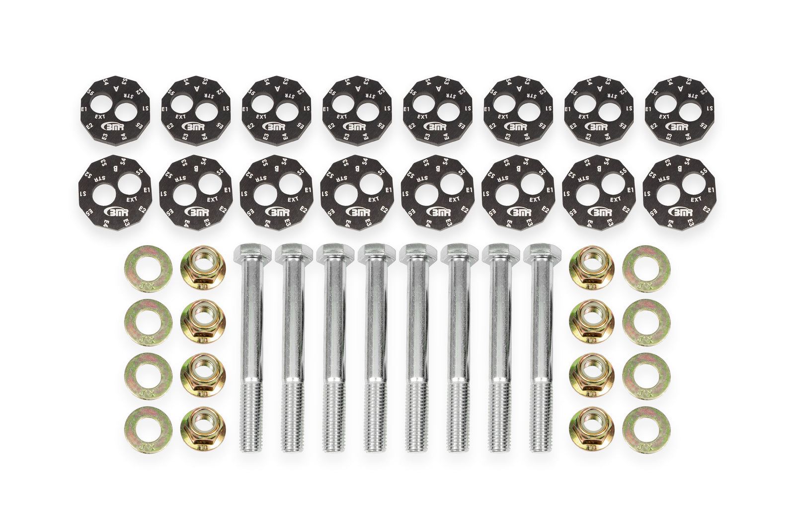 BMR 14-19 Chevrolet Corvette C7 Front & Rear Lower Control Arms Camber Bolt Kit - Black Anodized - WAK572